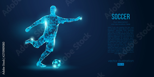 Fototapeta Abstract soccer player, footballer from particles on blue background