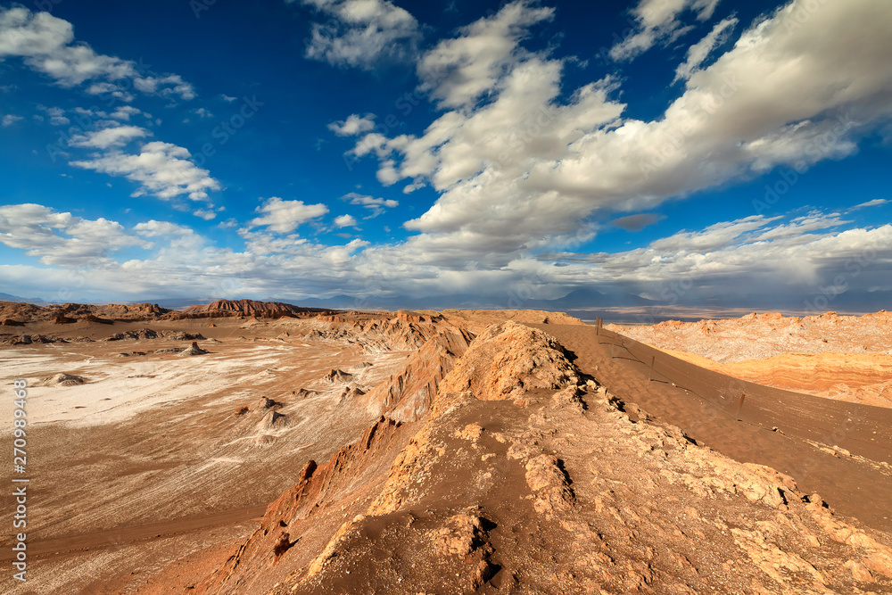 View on Valle de la Luna. Atacama desert. Chile. South America. The photo does not contain posterization and noise. It is  clay dust and sand. Soft focus