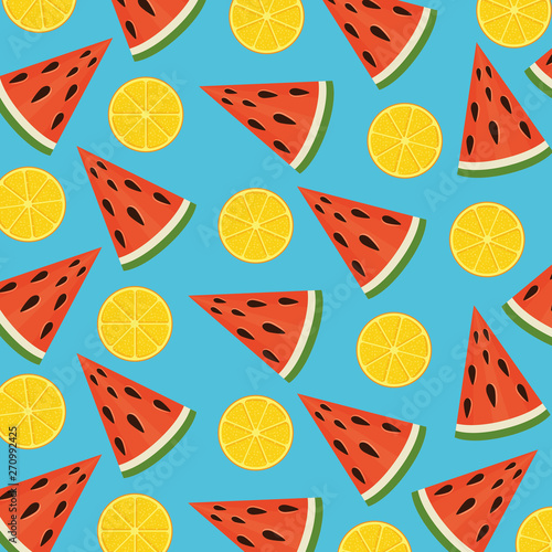 tropical watermelon and lemon fruits background