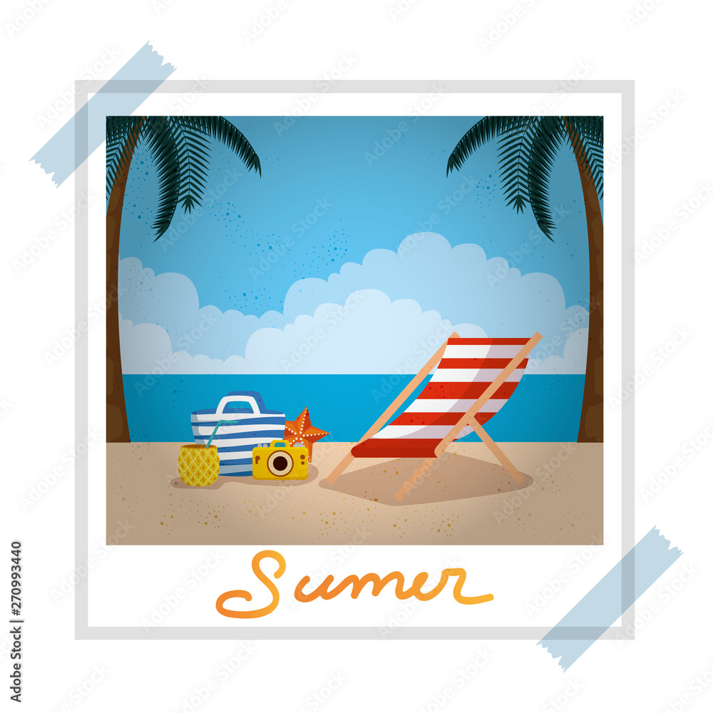photo snapshot with summer beach and chair set icons