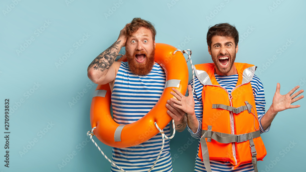 Emotional shocked life savers shout from negative emotions as face ...