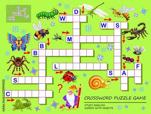 Crossword puzzle game for kids with cute insects Educational page for Crossword puzzle game for kids with cute insects Educational page for
