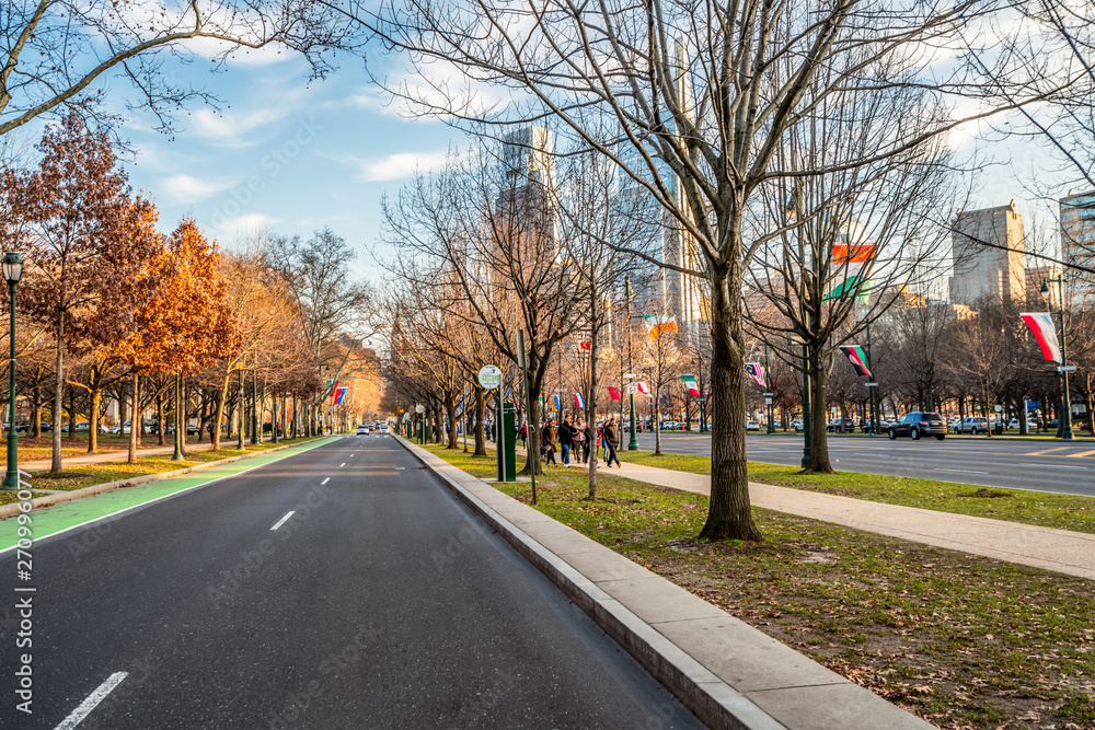 Philadelphia, Pennsylvania, USA - December, 2018 - Benjamin Franklin Parkway. Philadelphia, Pennsylvania, USA - December, 2018 - Benjamin Franklin Parkway.
