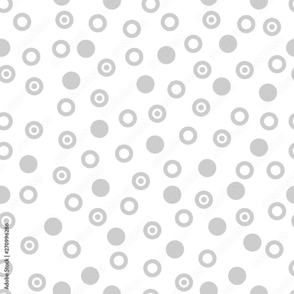 Abstract seamless pattern with circles and rings on white background. Abstract round seamless pattern. Vector illustration.