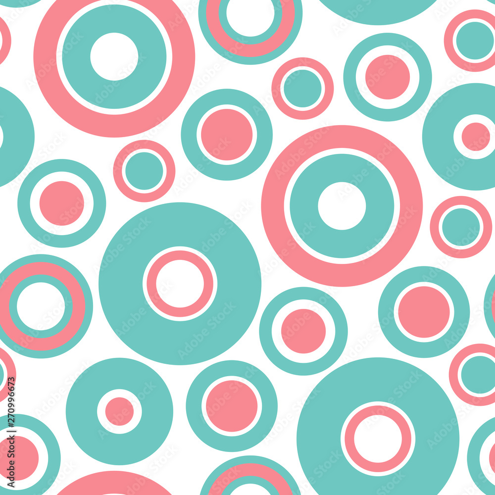 Round seamless pattern of random circles and rings. Dotted round seamless background, pattern, ornament. Vector illustration.