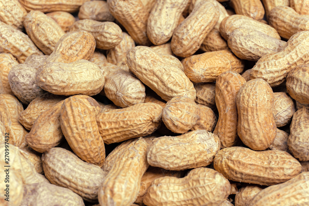 Erdnüsse auf einem Haufen. Proteinquelle aus Erdnüssen. Erdnüsse mit schale. Vegetarische Ernährung Erdnüsse auf einem Haufen. Proteinquelle aus Erdnüssen. Erdnüsse mit schale. Vegetarische Ernährung