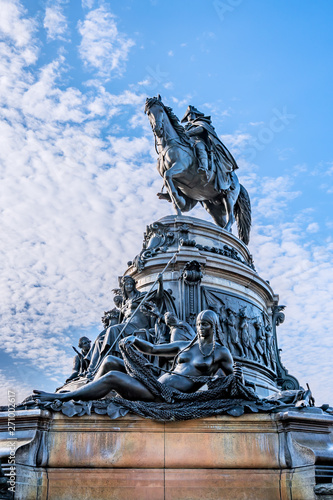 Philadelphia, Pennsylvania, USA - December, 2018 - Washington Monument fountain with George Washington, by Rudolf Siemering, at Eakins Oval photo