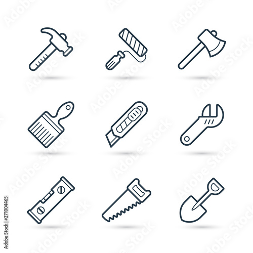 Build Tools line icon pack for construction. Vector illustration