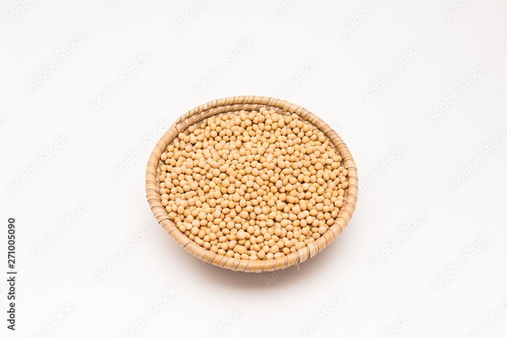 Soybeans in basket isolated on white background Soybeans in basket isolated on white background