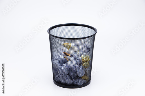 Crumpled Wastepaper basket full 