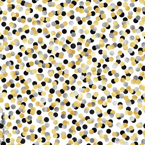 Gold, Silver, and Black Confetti Seamless Pattern - Festive gold, silver, and black confetti repeating pattern design