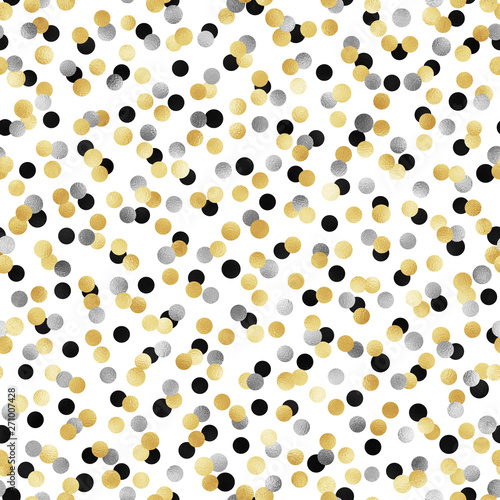 Gold, Silver, and Black Confetti Seamless Pattern - Festive gold, silver, and black confetti repeating pattern design