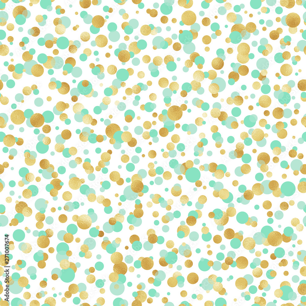 Mint and Gold Confetti Seamless Pattern - Cute mint and gold confetti repeating pattern design