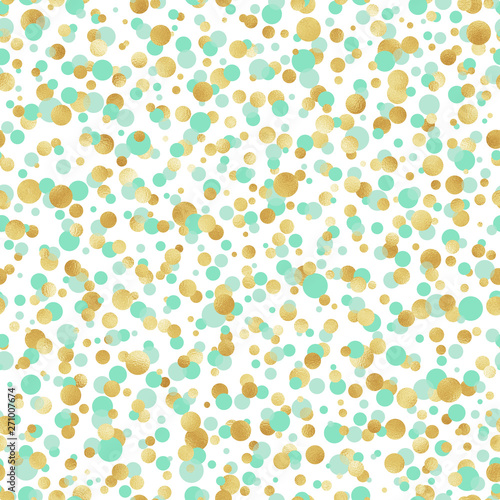 Mint and Gold Confetti Seamless Pattern - Cute mint and gold confetti repeating pattern design