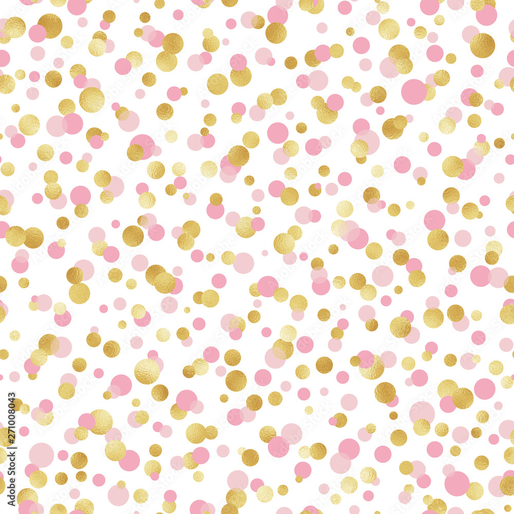 Pink and Gold Confetti Seamless Pattern - Cute pink and gold confetti repeating pattern design