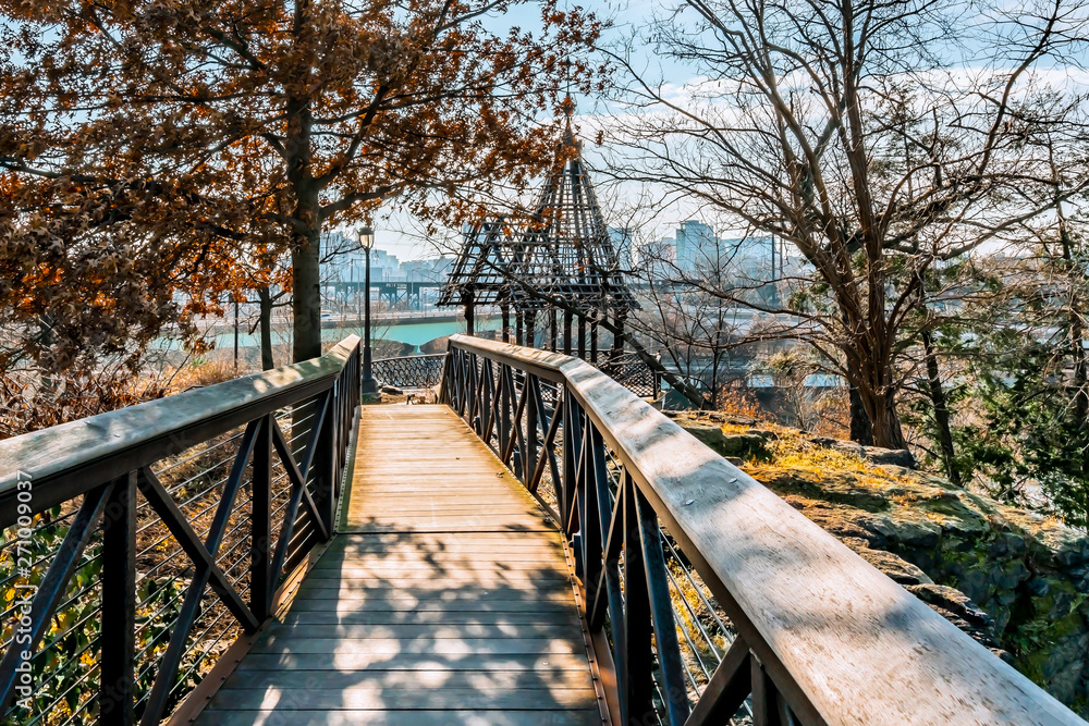 Philadelphia, Pennsylvania, USA - December, 2018 - Bridge at Fairmount Water Works Garden, Philadelphia Art Museum.