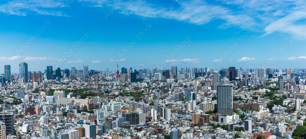 (東京都-風景パノラマ)高層ビルラウンジから望む六本木側からお台場方面までの風景１	