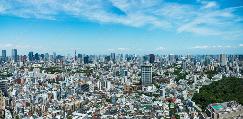 (東京都-風景パノラマ)高層ビルラウンジから望む六本木側からお台場方面までの風景２