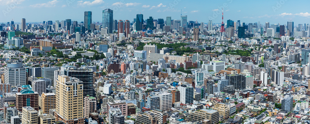 (東京都-風景パノラマ)高層ビルラウンジから望む青山側からお台場方面までの風景３	