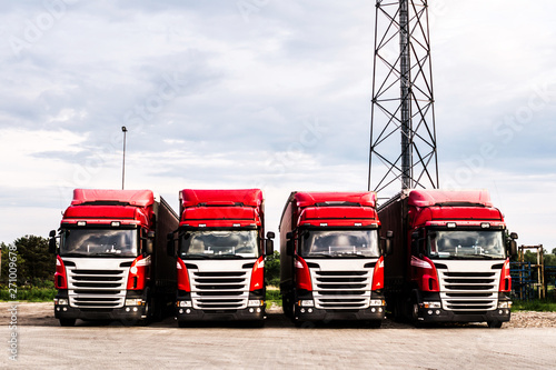 Red trucks parked