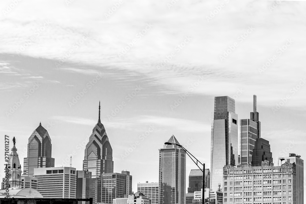 Philadelphia, Pennsylvania, USA - December, 2018 - View of the Skyline and the top os the buildings