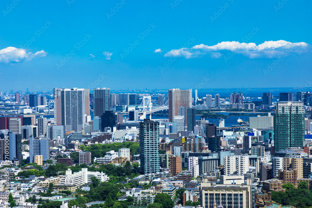 (東京都-都市風景)高層ビルラウンジから望む晴海･お台場方面の風景３