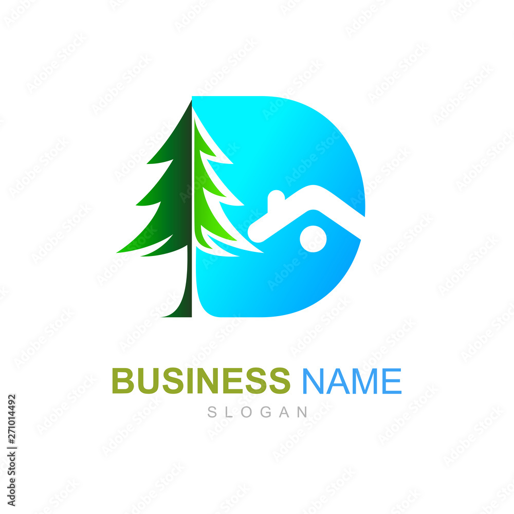 Naklejka premium tree and letter d logo design template, building logo, nature icon