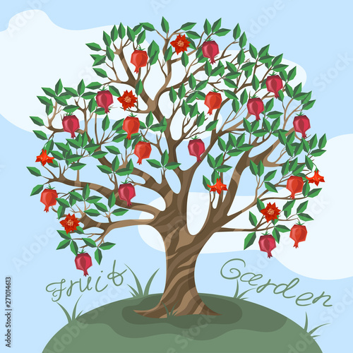 Postcard with a ganat tree against the sky Vector illustration