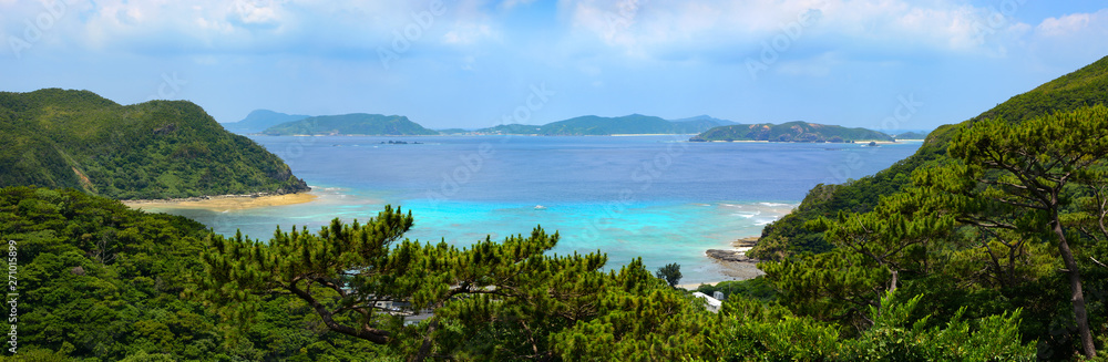 Beautiful panoramic view of Tokashiku Beach on the tropical island of Tokashiki in Okinawa, Japan