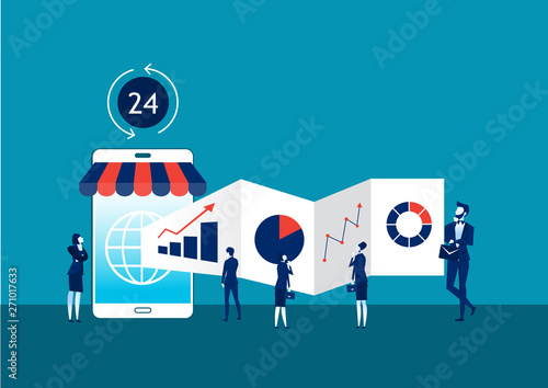 Vector illustration of the concept of online business. graph,arrow,growth ,invest, enter into an electronic contract with the help of modern technology.