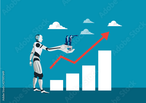 two business holding binoculars on hand robot for analyst stock market vector 