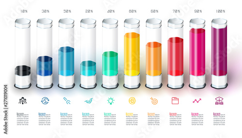 Bars chart infographics with colorful 3d glass tube.