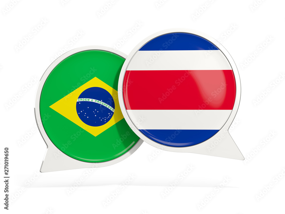 Fototapeta premium Flags of Brazil and costa rica inside chat bubbles