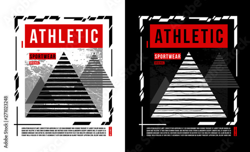 abstract triangle geometry and t-shirt design vector for silkscreen printing athletic sport wear on black and white background