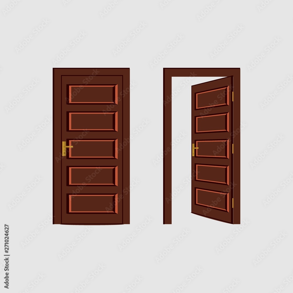 Doors set. Front view opened and closed the door. Isolated vector illustration Doors set. Front view opened and closed the door. Isolated vector illustration