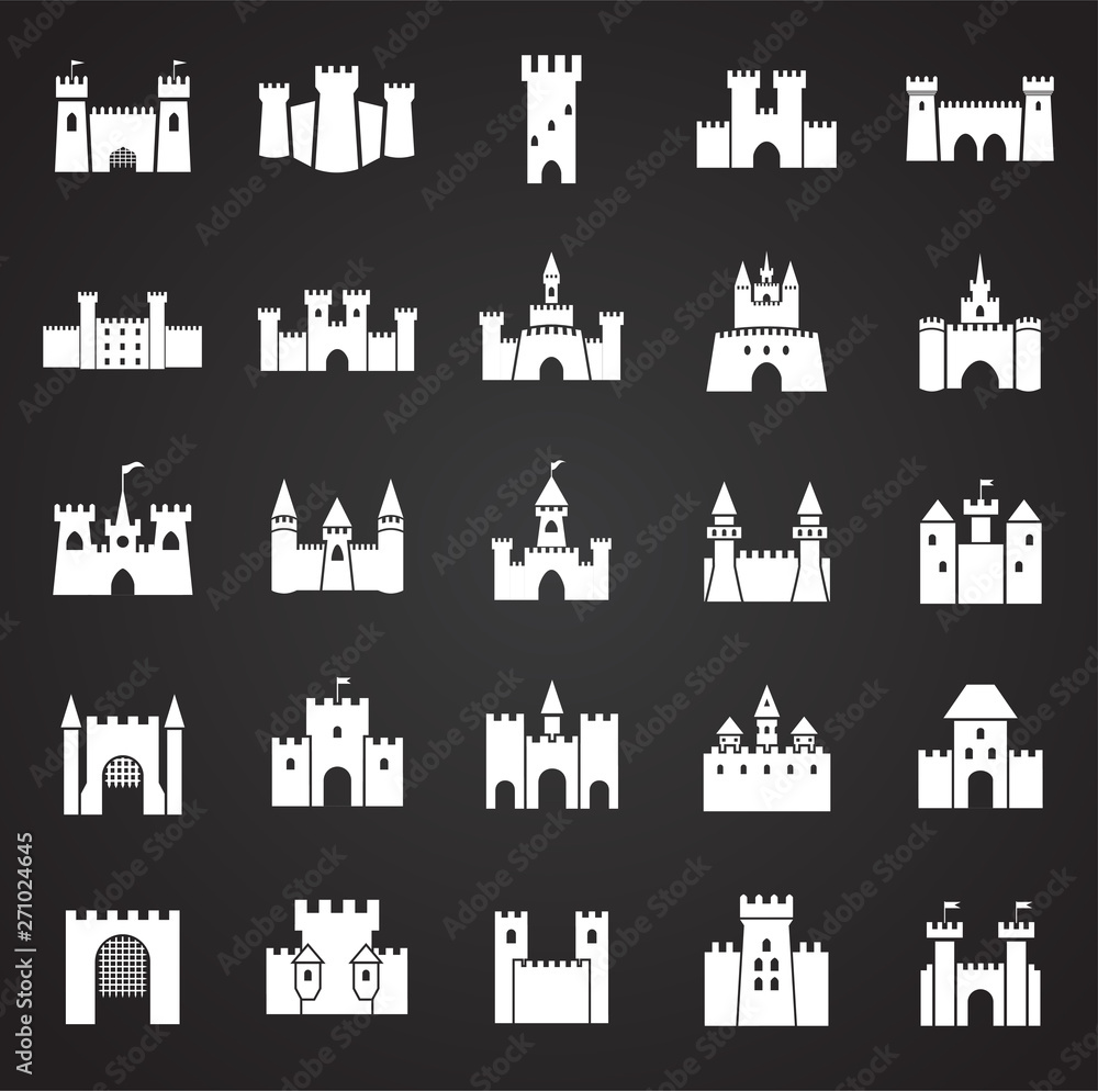 Castle icons set on background for graphic and web design. Simple illustration. Internet concept symbol for website button or mobile app.