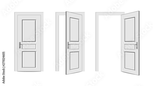 Doors set. Front view opened and closed the door. Isolated vector illustration