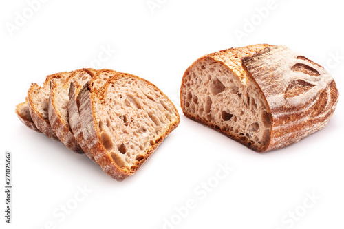 Slika na platnu Sourdough whole wheat freshly baked bread on white background.