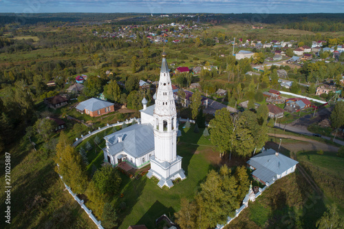 The Transfiguration Cathedral on a sunny September afternoon (aerial photography). Sudislavl, Kostroma region. Russia