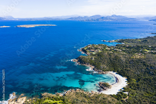 Fototapeta Naklejka Na Ścianę i Meble -  View from above, stunning aerial view of the Prince Beach (Spiaggia del Principe) bathed by a beautiful turquoise sea. Costa Smeralda (Emerald Coast) Sardinia, Italy.