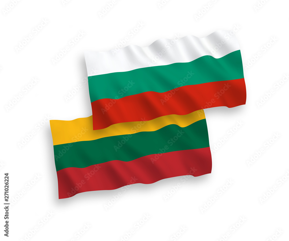 National vector fabric wave flags of Lithuania and Bulgaria isolated on white background. 1 to 2 proportion. National vector fabric wave flags of Lithuania and Bulgaria isolated on white background. 1 to 2 proportion.