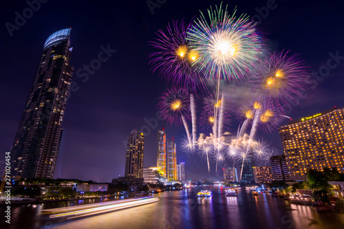 Bangkok Thailand : 10 November 2018 Icon Siam grand opening with laser lighting show at Chaophraya River Bangkok. © neotemlpars106