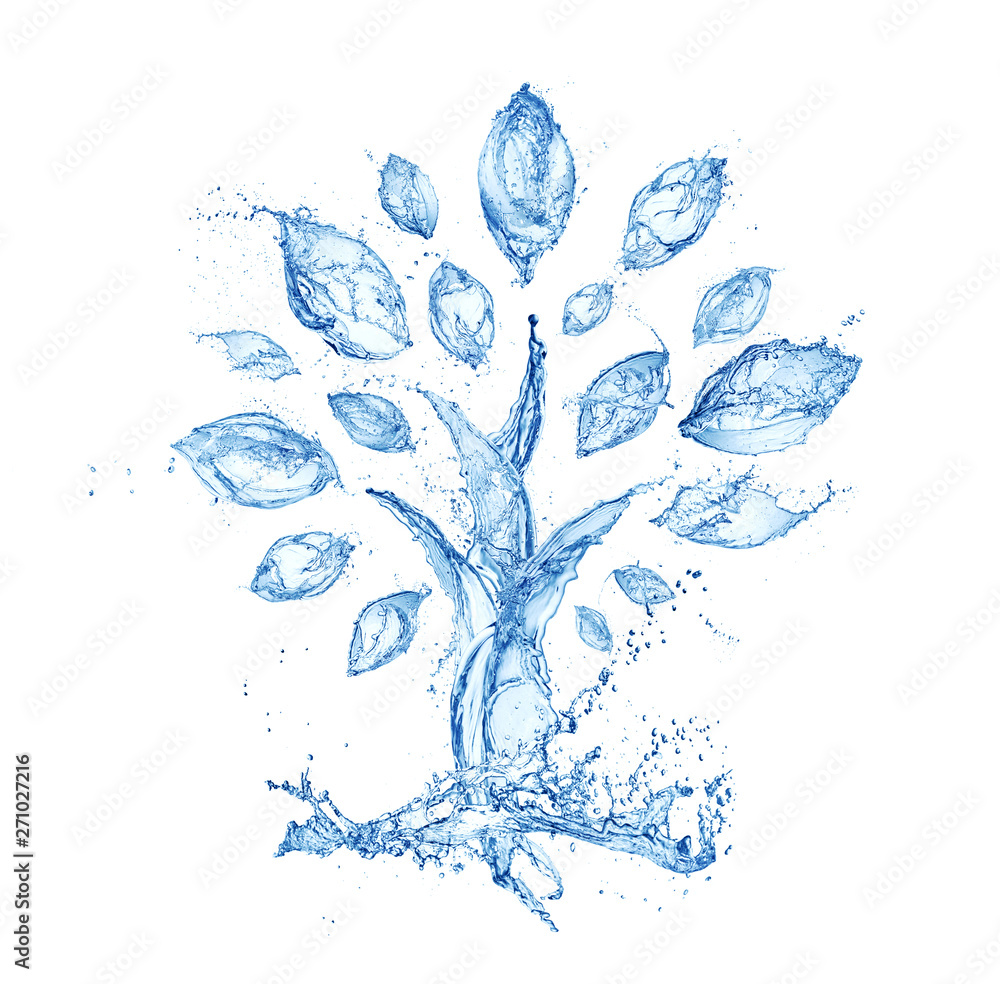 abstract tree made of water splashes isolated on white background - obrazy, fototapety, plakaty 