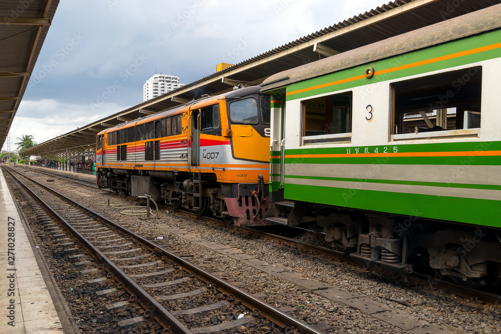 Bangkok, Thailand : 2017 June 26 - Train to transport people from train station , Bangkok train station or Hua Lamphong Railway Station at Bangkok. Bangkok, Thailand : 2017 June 26 - Train to transport people from train station , Bangkok train station or Hua Lamphong Railway Station at Bangkok.