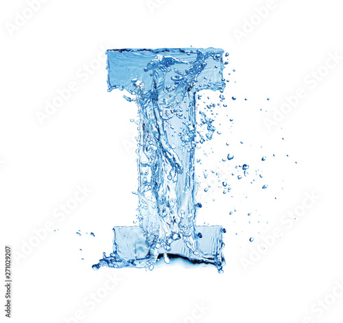 letter I made of water splash isolated on white background