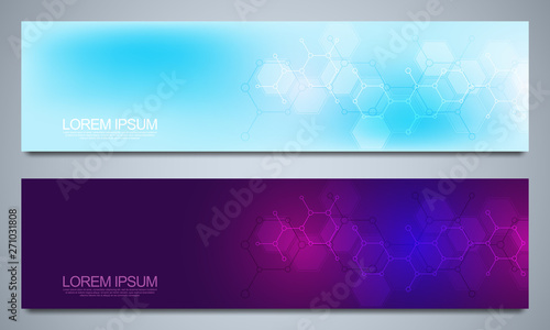 Banners and headers for site with medical background and molecular structures. Abstract geometric texture. Modern design for decoration website and other ideas.