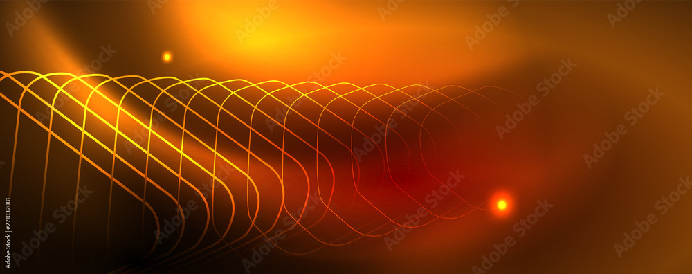 Neon glowing techno lines, hi-tech futuristic abstract background template, vector