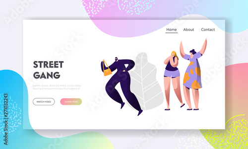 Thief Steal Bag from Victim Crying for Help, Woman Characters Witness Call Police to Catch Criminal. Law, Safety, Legislation Website Landing Page, Web Page. Cartoon Flat Vector Illustration, Banner