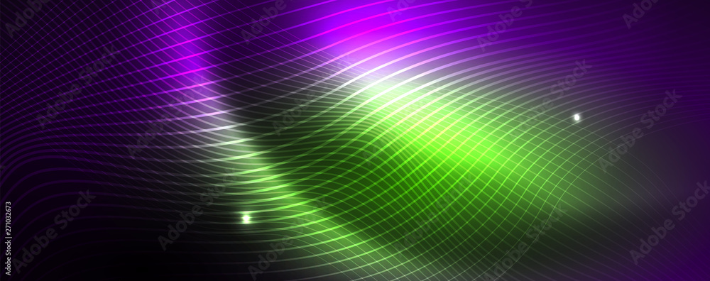 Neon vector wave lines abstract background, magic futuristic techno design Neon vector wave lines abstract background, magic futuristic techno design