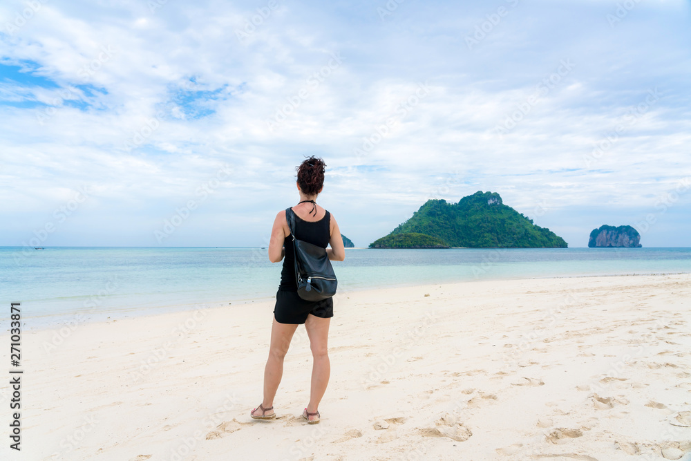 Young girl on Beautiful Tropical Beach PP Island, Krabi, Phuket, Thailand blue ocean background Woman items vacation accessories for holiday or long weekend a guide choice idea for planning travel Young girl on Beautiful Tropical Beach PP Island, Krabi, Phuket, Thailand blue ocean background Woman items vacation accessories for holiday or long weekend a guide choice idea for planning travel